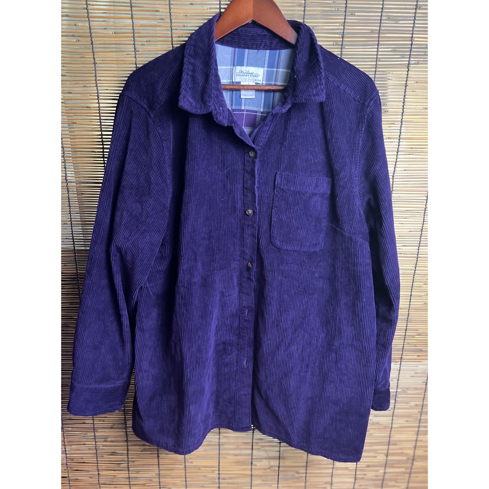 The Vermont Country Store Mens XL Purple Corduroy Flannel Lined Shirt Jacket